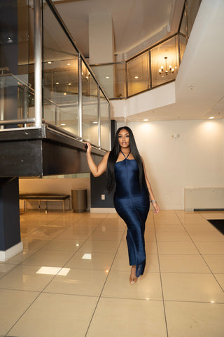 Midnight Siren Ruched Maxi Dress – Navy