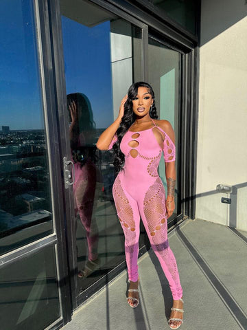 Stunna Lace Jumpsuit - Pink